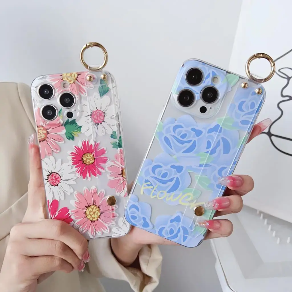 Rose Flower Case Wrist Strap Holder For OnePlus 6 7 8 9 10 11 Pro T R RT Pro