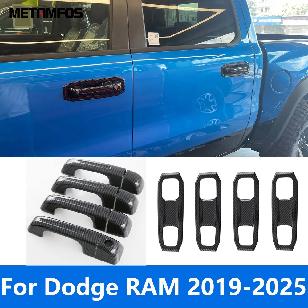 

For Dodge RAM 2019-2024 2025 Carbon Fiber Side Door Handle Bowl Cover Trim Protector Sticker Exterior Accessories Car Styling