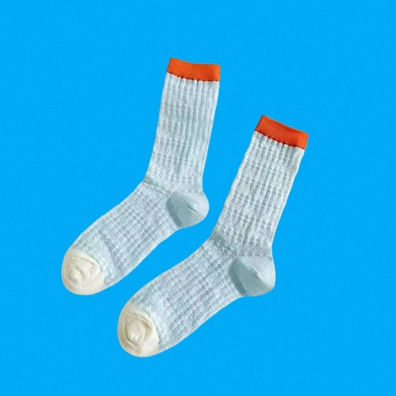 Chaussettes décontractées ultra-fines pour femmes, maille creuse, coton, dopamine colorée, rétro, glace, tube moyen, haute qualité, été, 5/10 paires