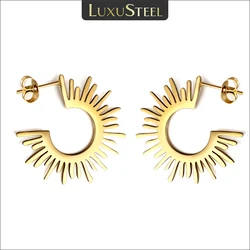 LUXUSTEEL Geometric Half Circle Spiked Earrings For Women Girls Stainless Steel Sun Flower Irregular Fan Shaped Trendy Jewelry
