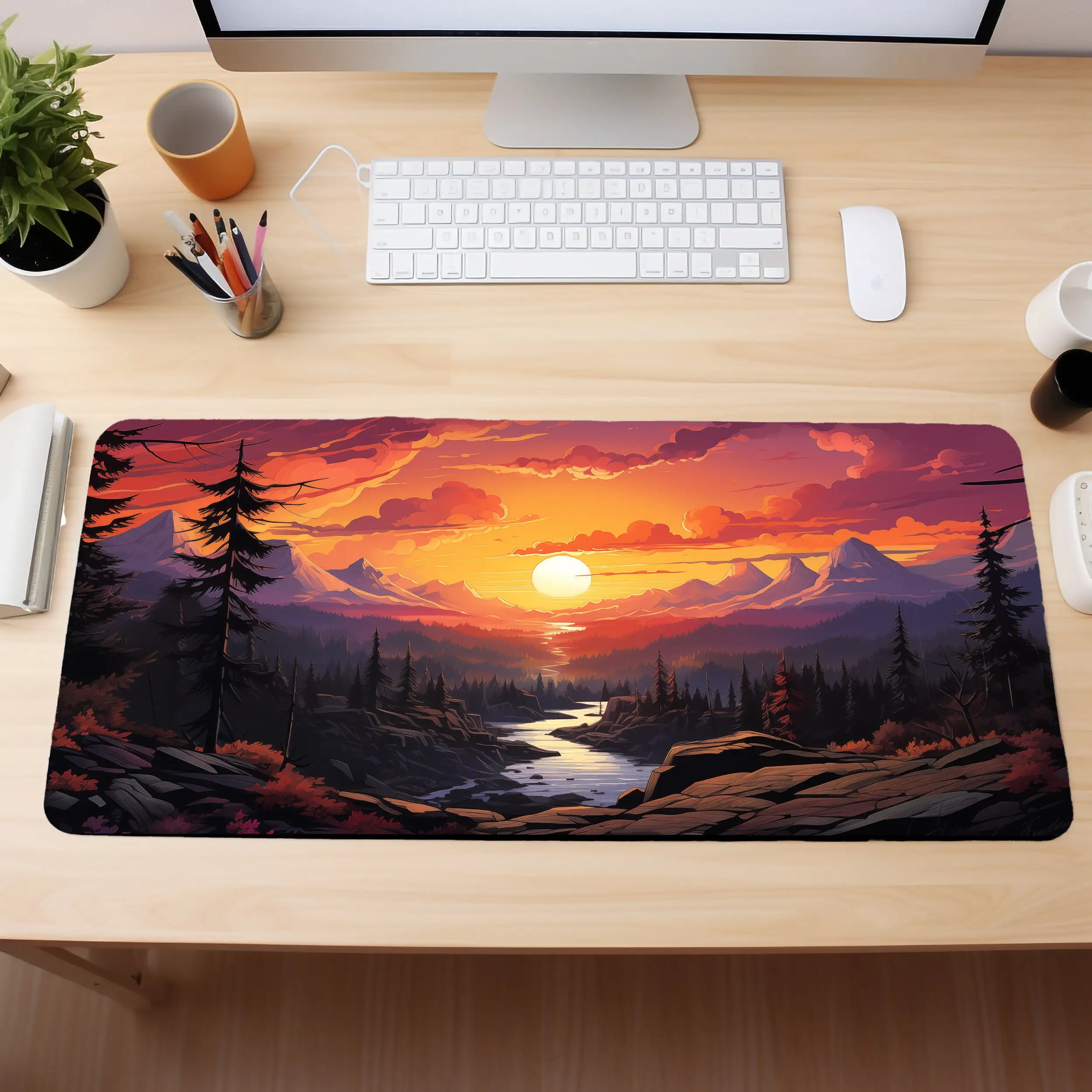 Sunset Aesthetic Desk Mat, Non-slip and Waterproof Mouse Pad,Office and Gaming Desk Decoration Mat,The Perfect Gift for Friends.