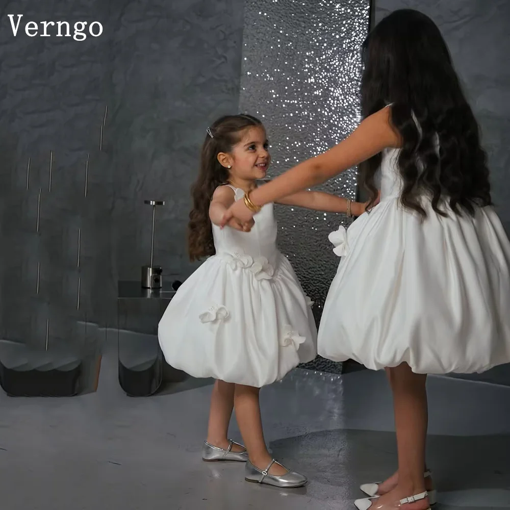 

Verngo Princess 3D Flowers Girl Flowers Dress Spaghetti Straps Pleated Elegant Ball Gowns Kid Birthday Dress Customized