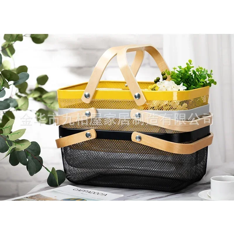 Wrought Iron Snacks Portable Basket Kitchen Vegetable Fruit Net Basket Nordic Storage Storage Picnic Basket