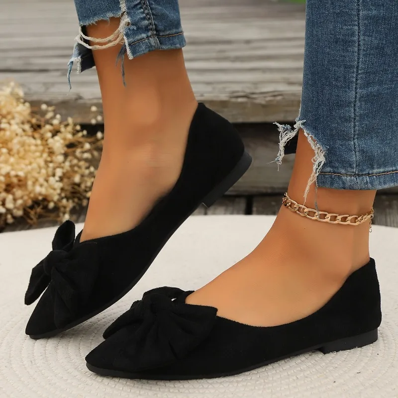 JGSHOWKITO Klassische Damen-Flats mit süßer Schleife, flache Ballerinas für Damen, spitze Zehenpartie, rutschfeste Damen-Mode-Loafer – Detail 4