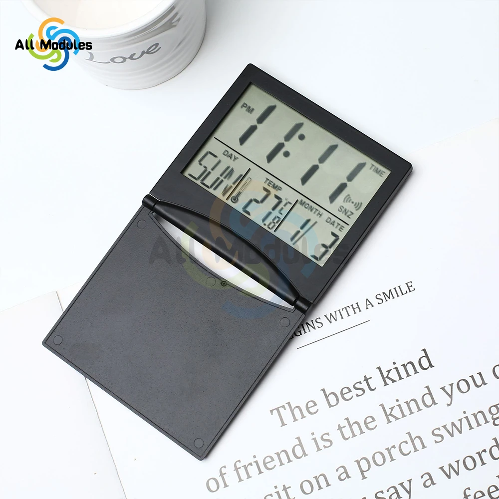 Small Lcd Digital Alarm Clock Folding Travel Calendar Temperature Snooze Clock Desktop Perpetual Calendar Electronic Clock