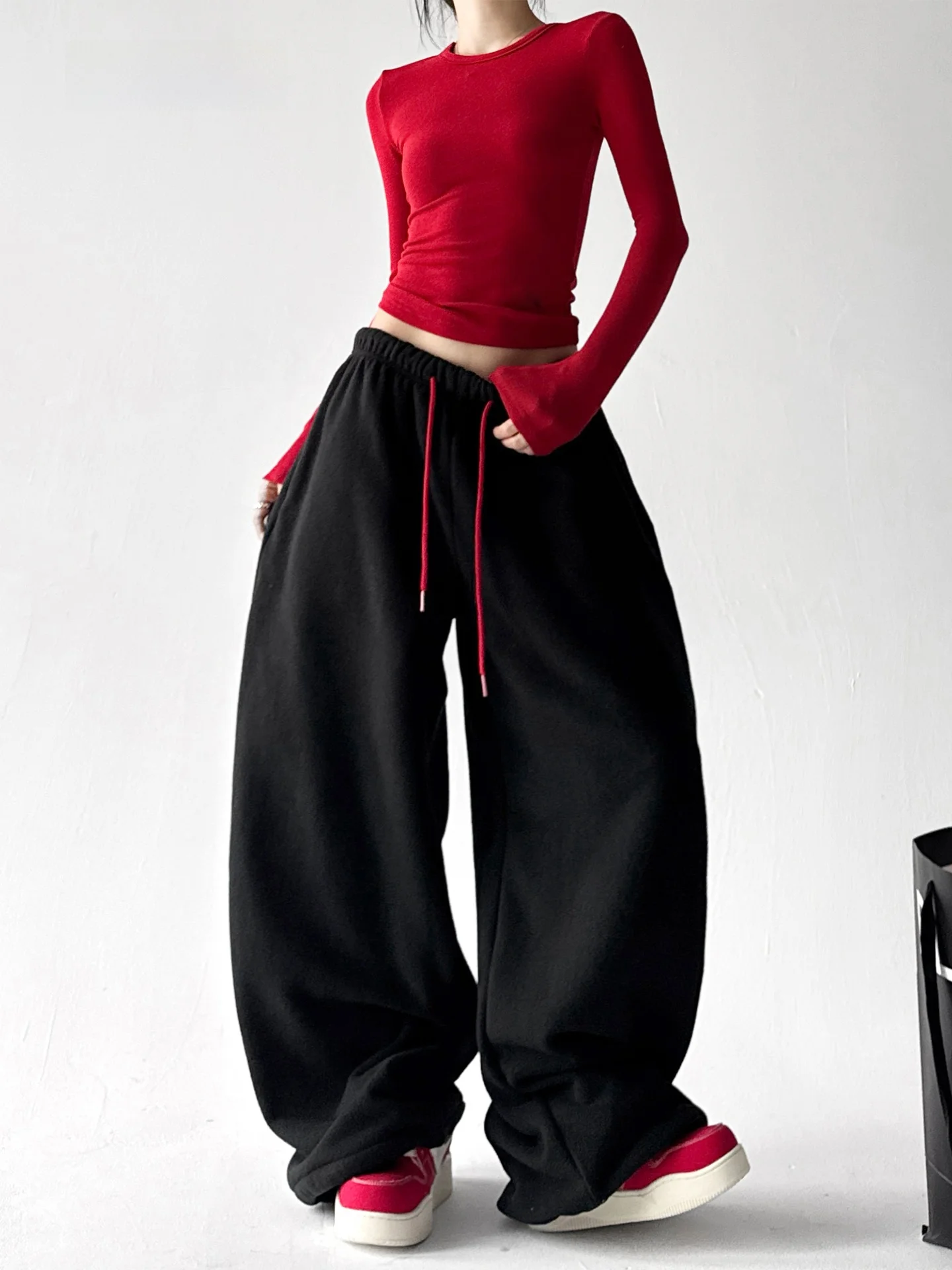 

High Waist Wide Leg Casual Sweatpants Women's 2025 New Winter Loose Korean Sle Lazy Faion Pants Slimming Effect