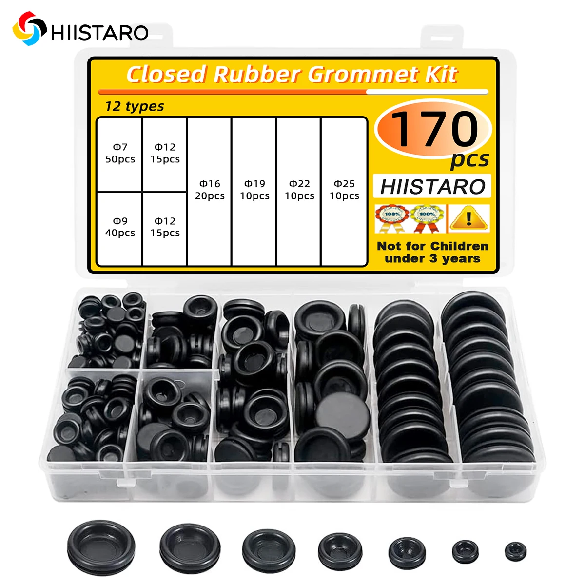 

188 Piece Closed Rubber Grommet Firewall Solid Closed Hole Plug Combo Kit for Wires, Appliances, Ducts, and Pipes