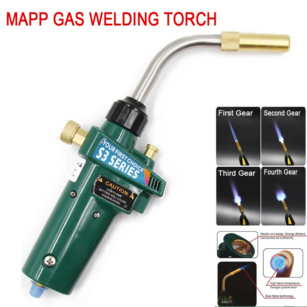 Mapp Torch Braze Welding MAPP Propane Gas Gun Heater Burner w Self Ignition CGA600 for Copper Aluminum Pipe Welding BBQ Heating