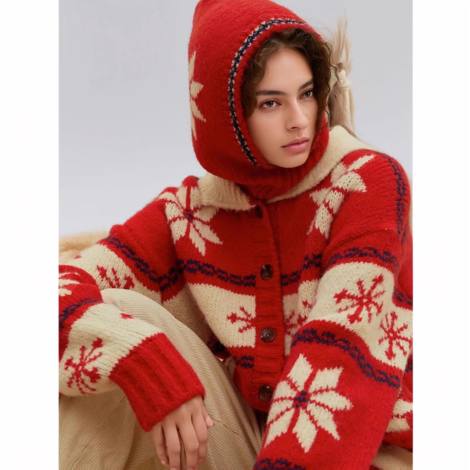 Christmas Snowflake Atmosphere Balaclava Hat Winter Ladies Warm Integrated Knitted Wool Hat