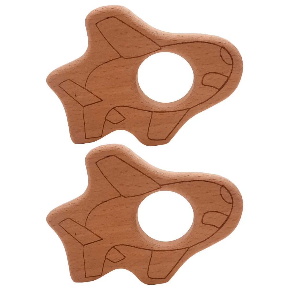 2pcs Airplane Shape Teether Natural Wood Baby Teething For Infants Food Grade Grinding Tool Sensory Exploration