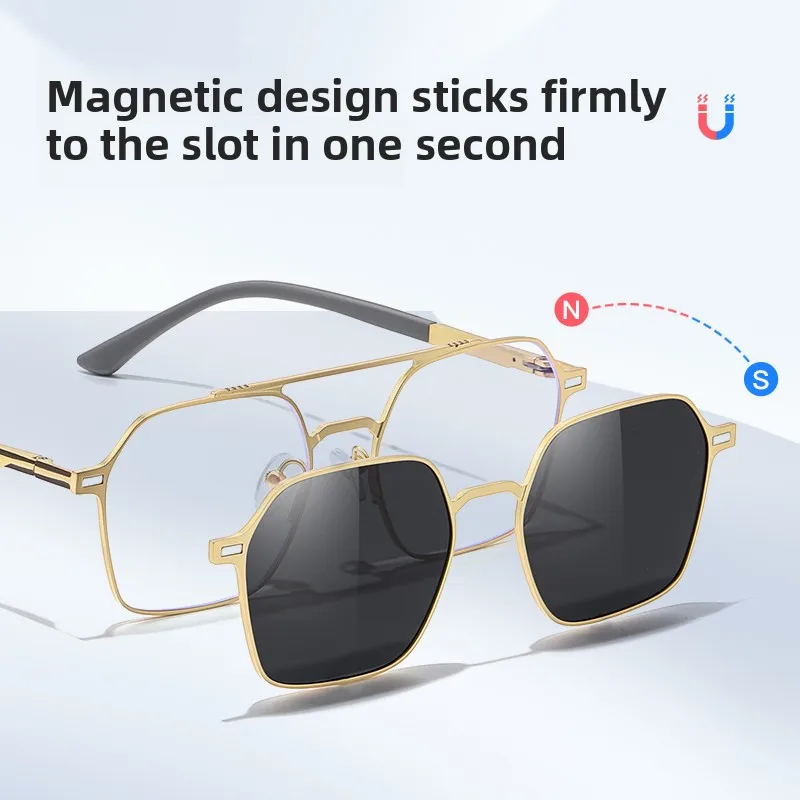 

CLLOIO Fashion Aluminum Magnesium 3-in-1 Polarized Magnetic Absorbing Sunglasses for Men Prescription Progressive Glasses 7042