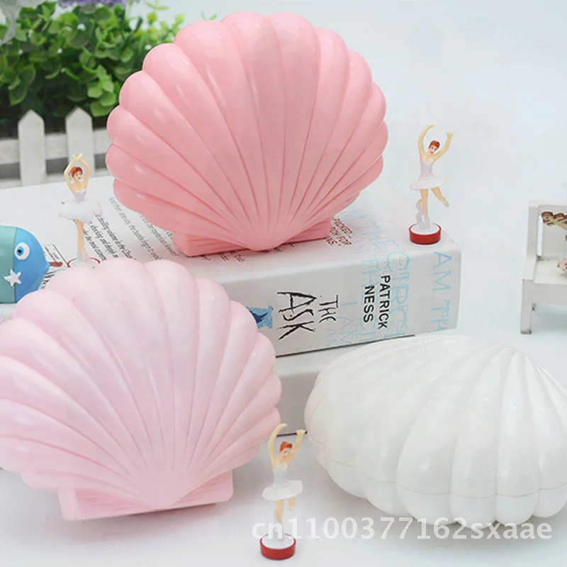 DIY Handmade Colorful Flash Shell Music Box Creative Gift for Little Girls Birthday Plastic Material White Pink Purple Sets