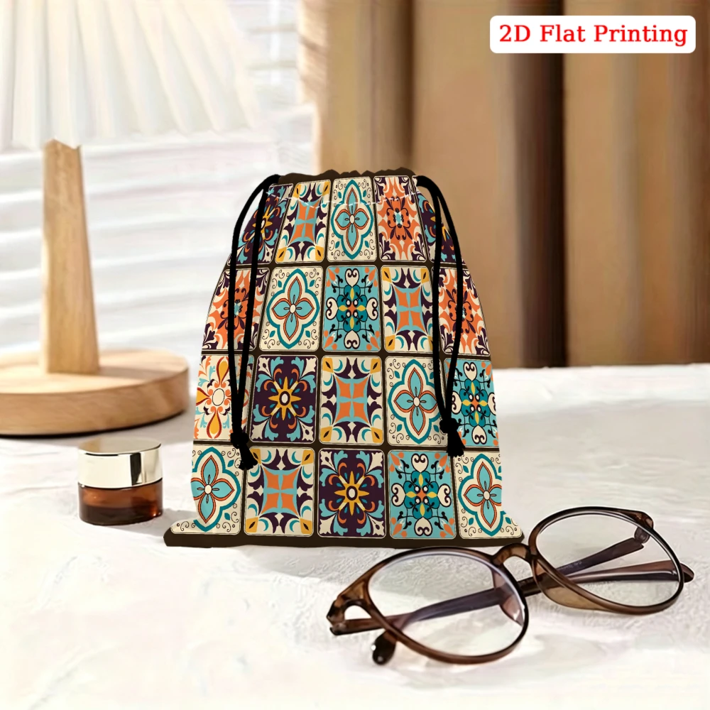 Tile Bag Drawstring - 1pc Vintage Geometric Tile Pattern Drawstring
