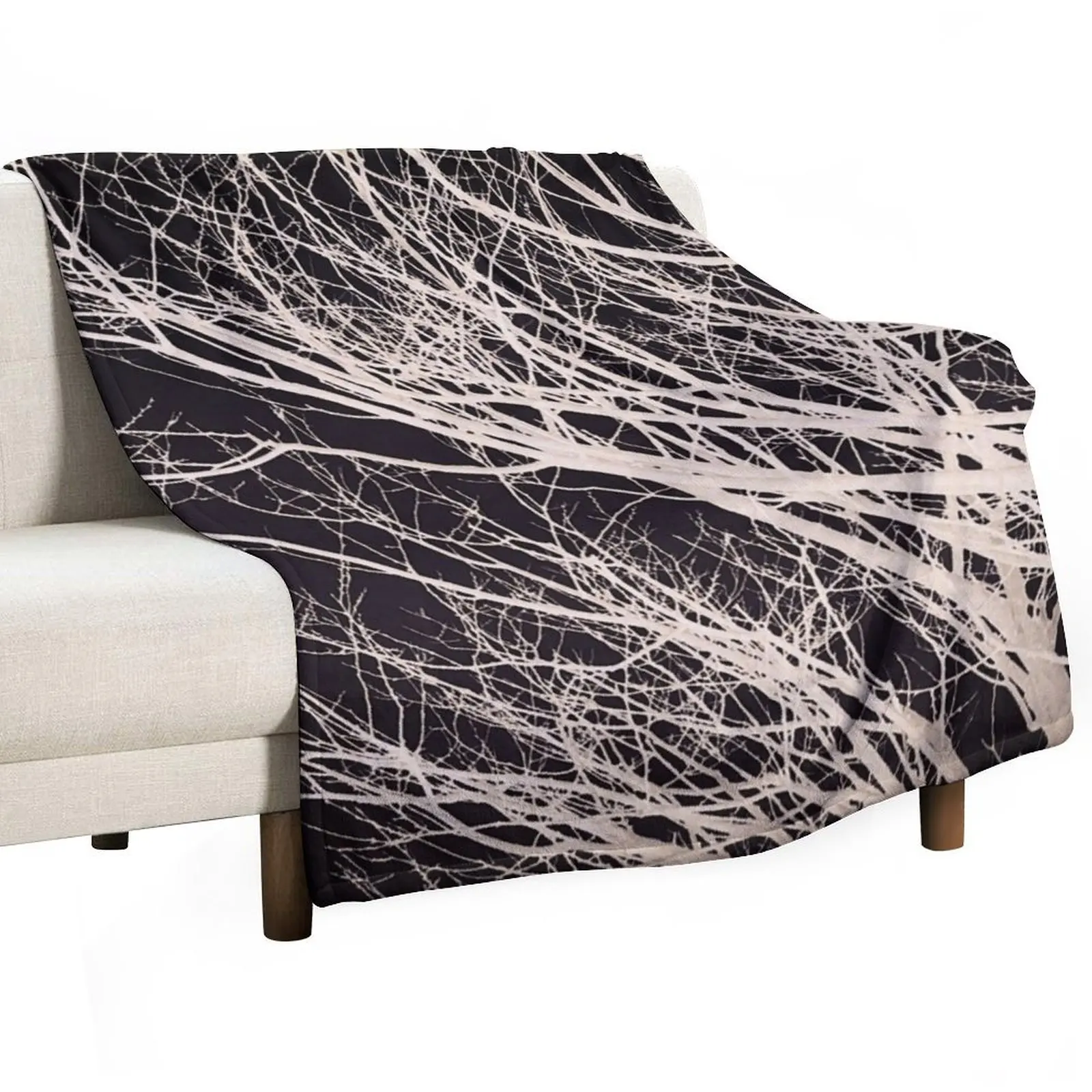 

Black & Beige Silhouette of Bare Tree Branches Throw Blanket Thins Heavy Blankets