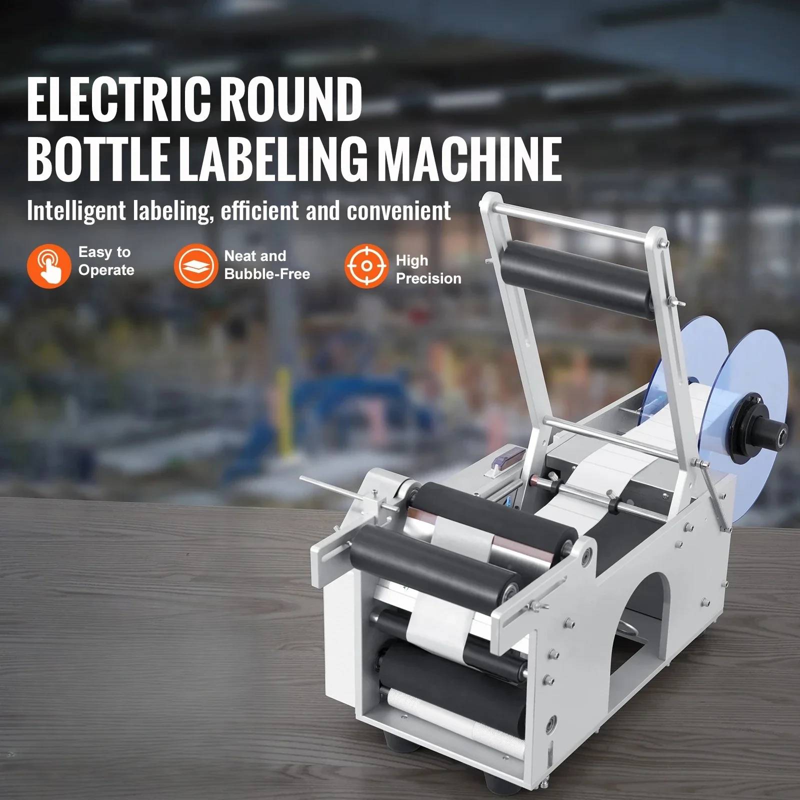 Halbautomatische Rundflaschen-Etikettiermaschine, 20–50 Stück/min, elektrischer Etikettenapplikator für Flaschen, Durchmesser 0,78–4,72 Zoll