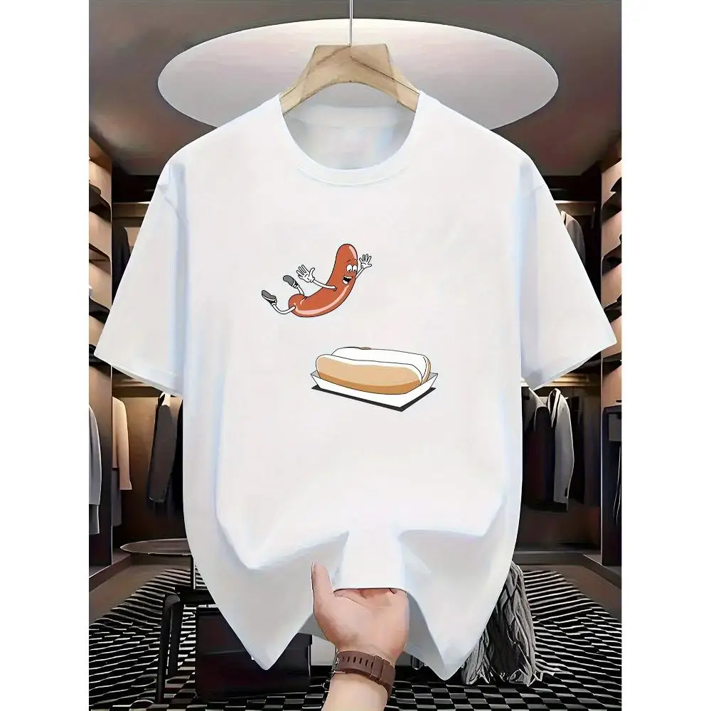 Bread and Ham Funny Print T Shirt Unique Cartoon Sandwich Design Lightweight Crew Neck Short Sleeve All Season Breathable