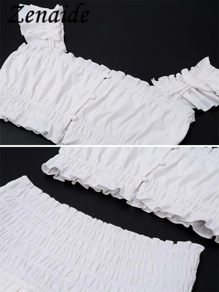 Zenaide Sexy Vakantie Ruches 2 Delige Set Strapless Crop Top + Geplooide Mini A Line Rokken Bodycon Vrouwen 2023 Zomer Ruches Outfits