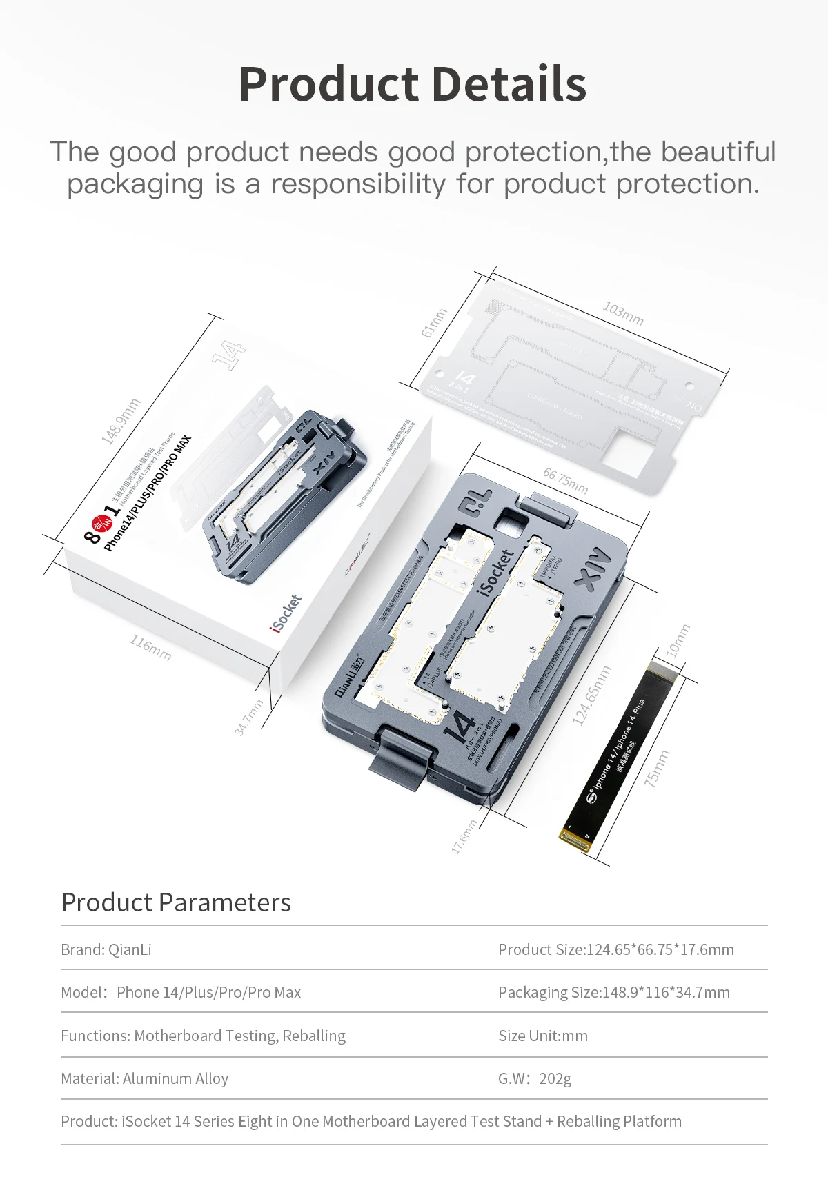 QIANLI-iSocket Motherboard Test Fixture for iPhone 14, Logic Board, IC Chips Function Testing Frame