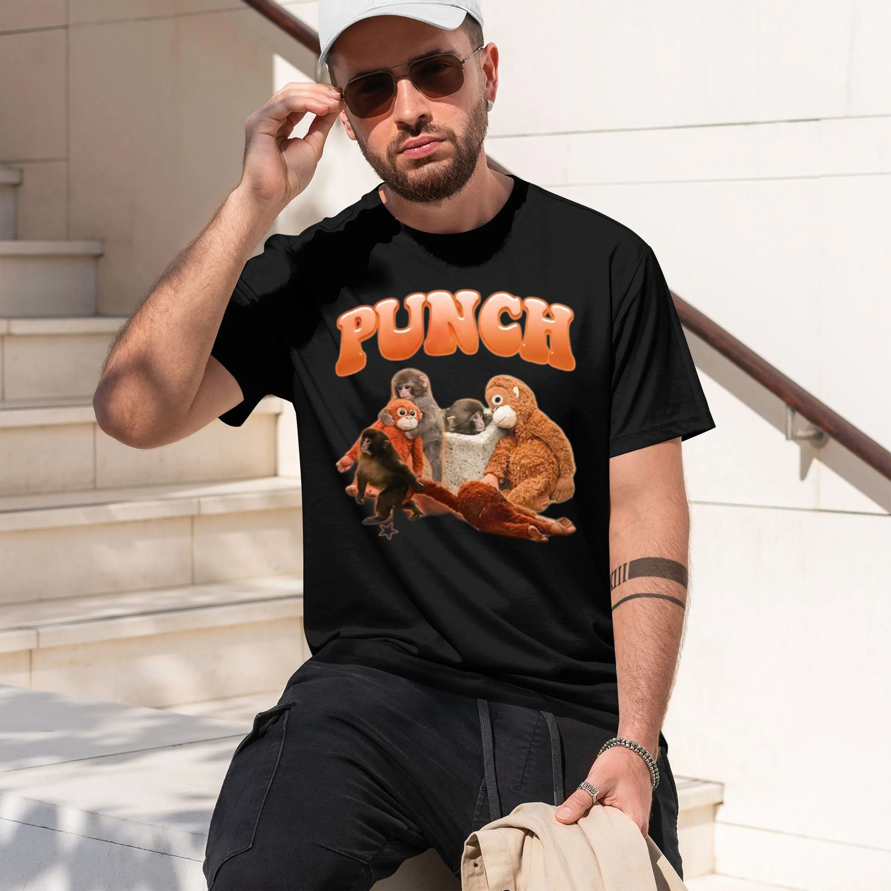 Pun The Monkey T-Shirt Emotional Support Plush Graph Tee Viral Sad Lon Monkey Funny Casual Animal Lovers 2026 New Model Short-sl