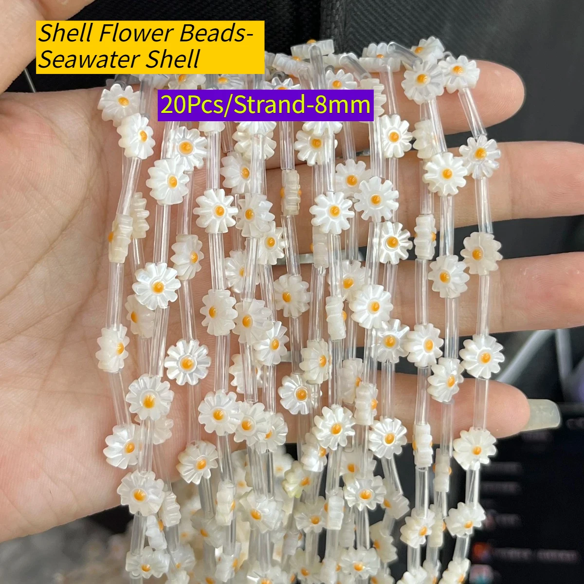 

20Pcs/Strand Natural Mother Of Pearl Shell Beads 8mm Loose Shell Flower Beads for Necklace Earrings Jewelry Making Accessories