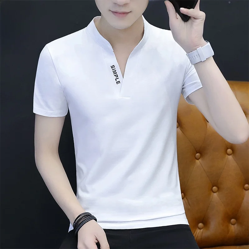 

Мужская футболка с коротким рукавом, белая, универсальная, летняя, модная, из хлопка и полиэстера, с V-образным вырезом, с принтом, для молодежи
