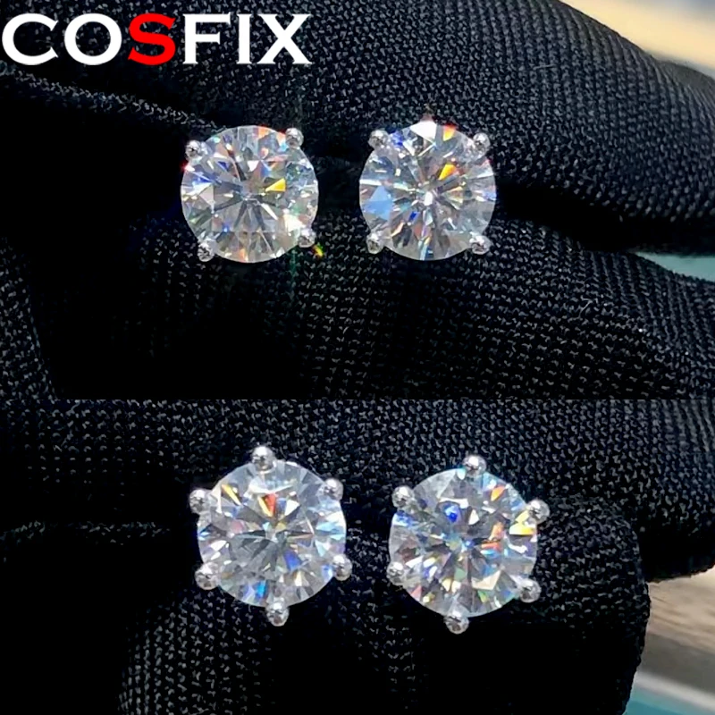 COSFIX Moissanite Stud Earrings For Women 0.2-5ct  D Color Moissanite Earrings Fashion Round Women Moissanite Stud Earring 2024