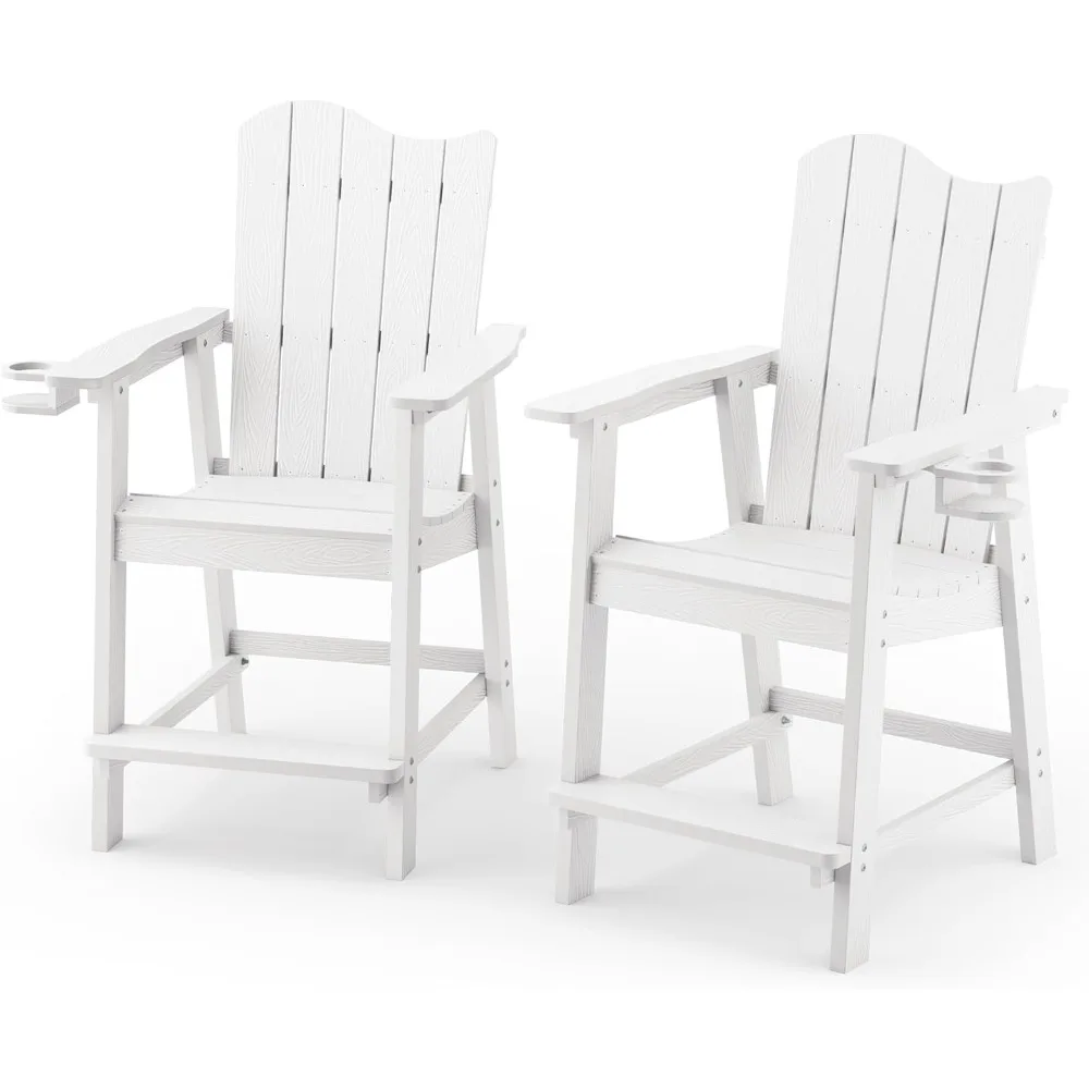 

Набор из 2 высоких стульев Adirondack, барные стулья из полиэтилена Adirondack с волнистым дизайном HDPS и подстаканником, 25,6 дюйма, всепогодная барная стойка для уличного бара