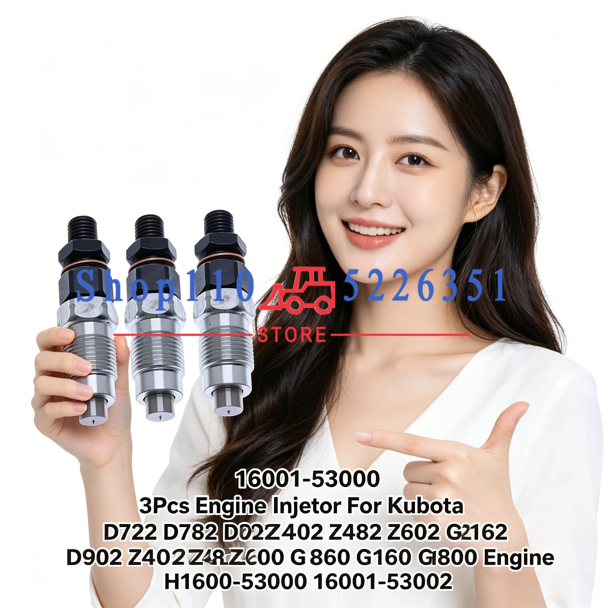 

16001-53000 3Pcs Engine Injector For Kubota D722 D782 D902 Z402 Z482 Z602 G2160 G1800 Engine H1600-53000 16001-53002