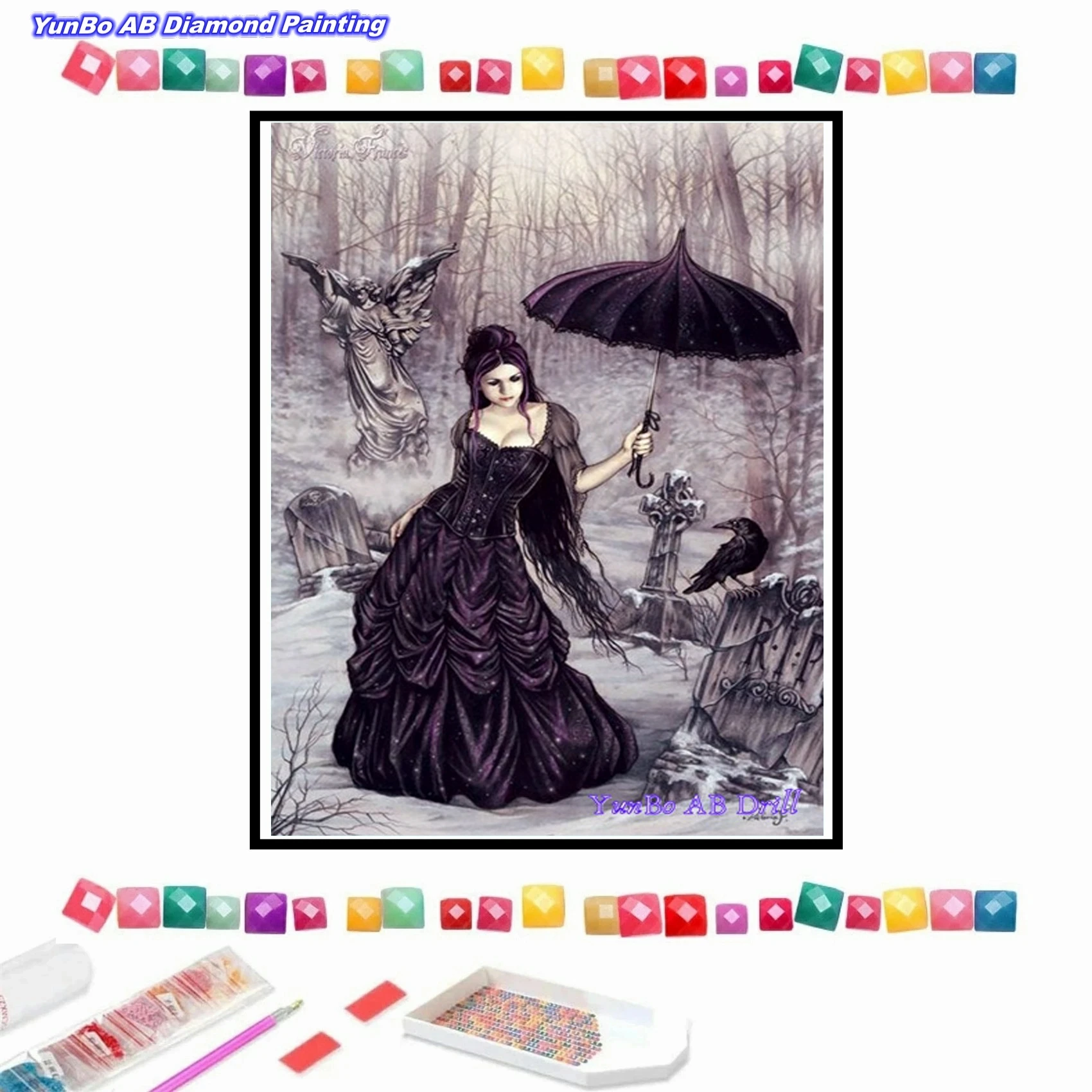 

Victoria Frances Parasol Girl AB Drill Rhinestone DIY Diamond Painting Mosaic Vampire Dark Horror Art Cross Stitch Hobby Decor