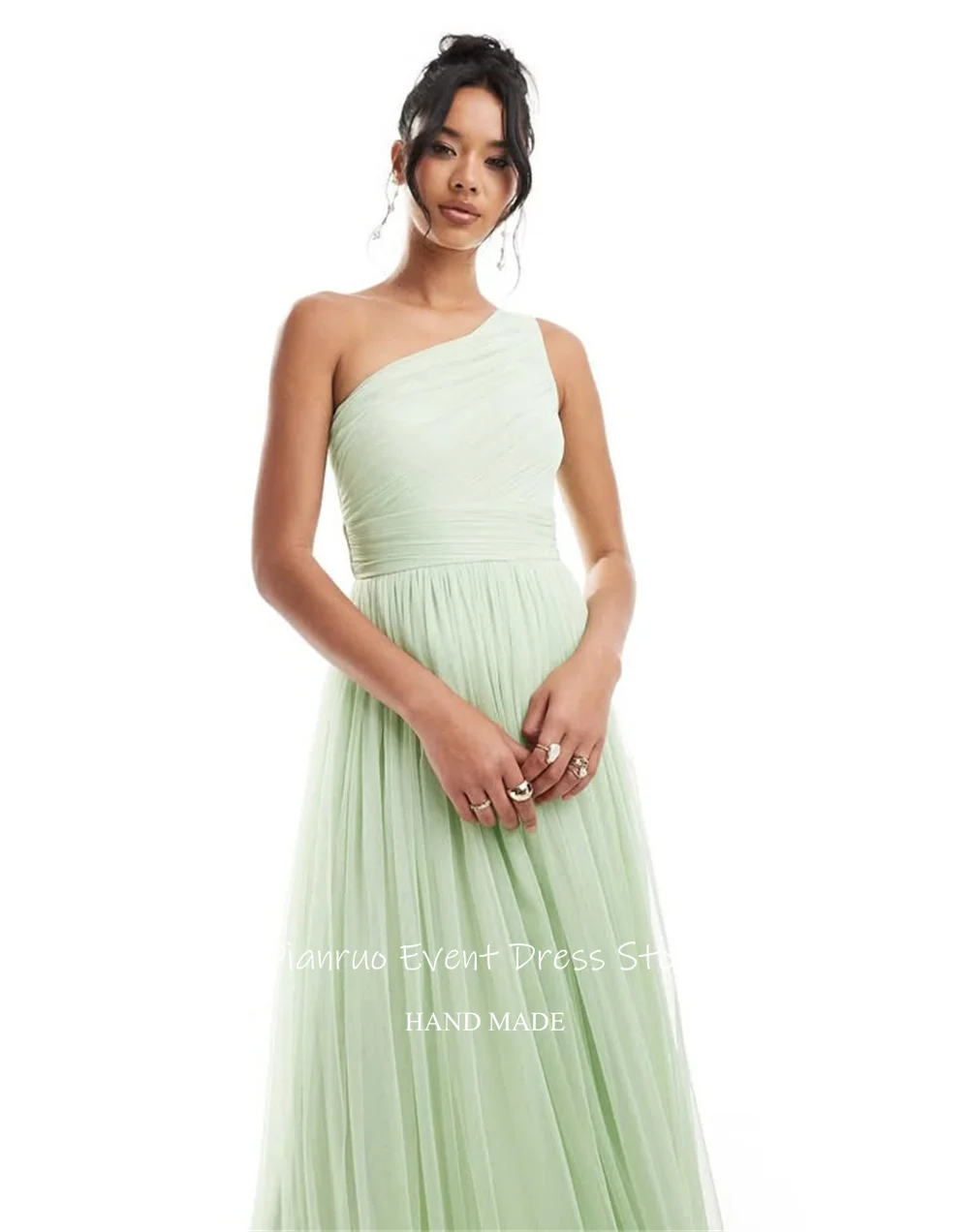 Dianruo une épaule une ligne robes De soirée Tulle asymétrique robe Femininos plissé Maxi robes De Fiesta personnalisé