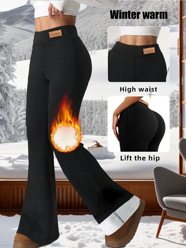 New Winter High-waisted Stretch Fleece Bell-bottom Pants Butt-Lifting and Warmth Women Casual Sports Outerwear Pants for Women