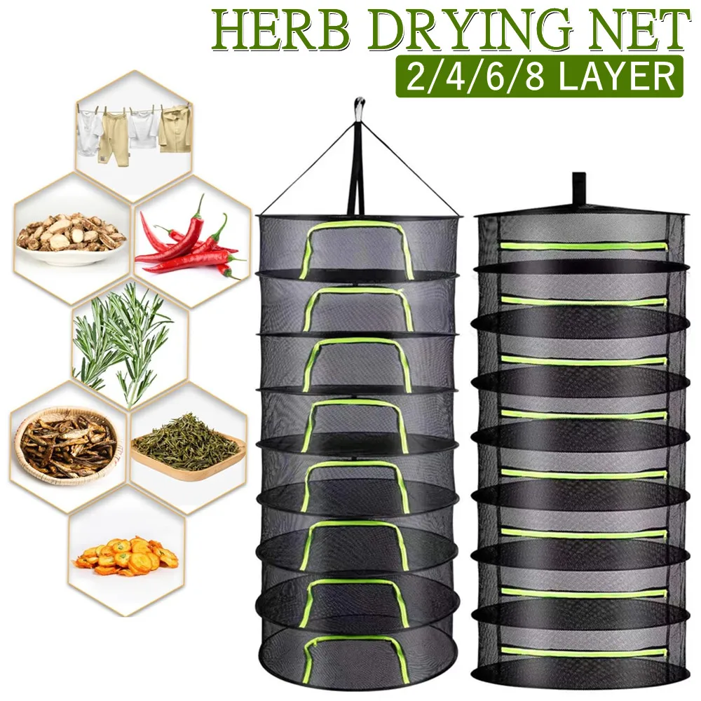 4-8 طبقات تجفيف صافي للأعشاب الأسماك سلة معلقة للطي رف جاف عشب مجفف الخضروات حقيبة شبكة الزهور براعم النباتات المنظم
