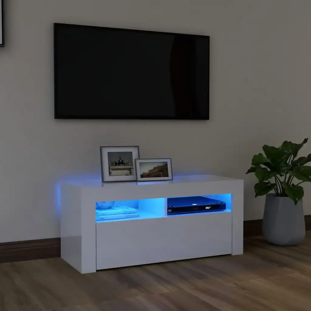 TV-Schrank mit hell weißen LED-Leuchten 90x35x40 cm
