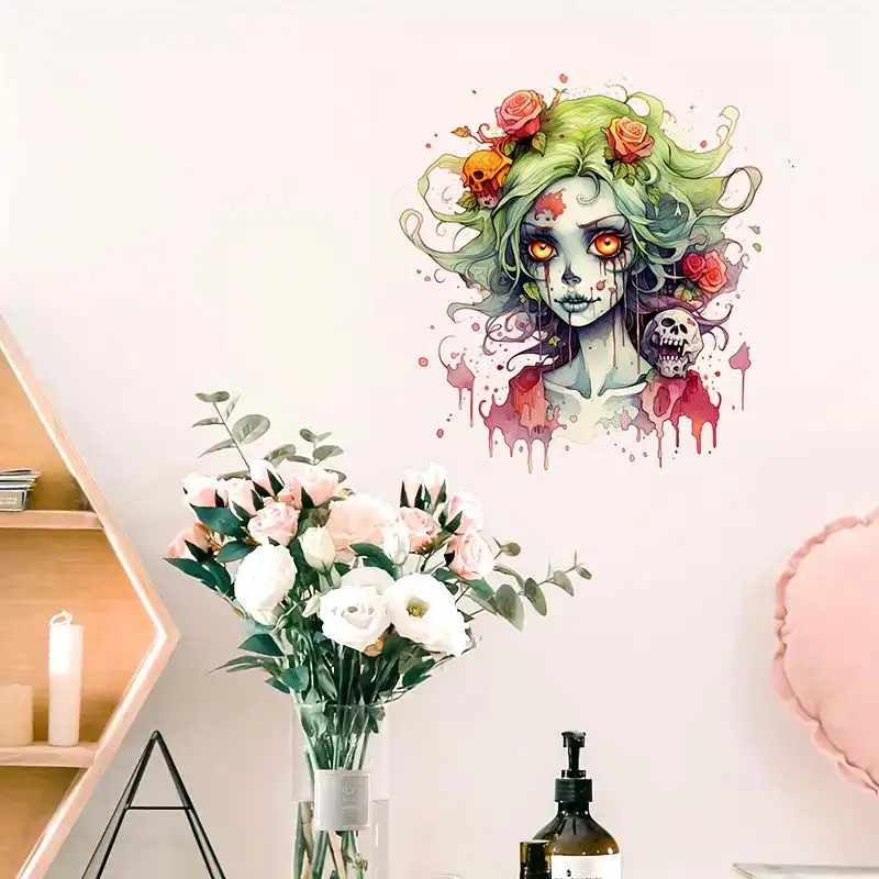 Witch Zombie Portrait Wall Sticker Bathroom Living Room Background Decorations Wallpaper Creative  Stickers  Abstract Art S842