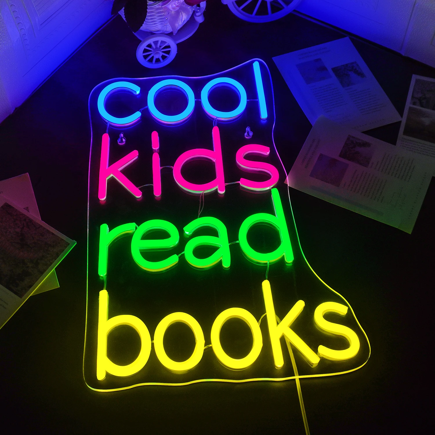 Cool Kids Read Books Neon Led Sign Art Letter Wall Light Up Sign Room Decoration For Kid's Bedroom Library Reading Club USB Lamp