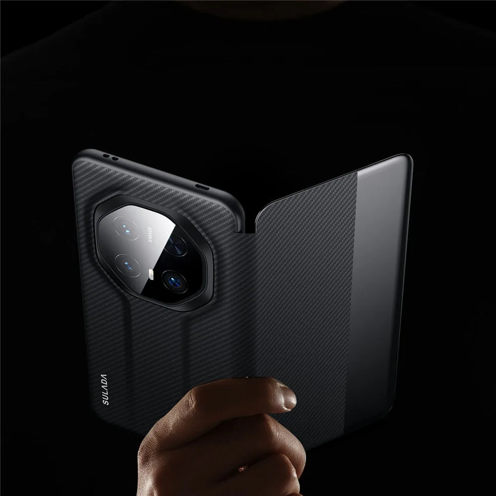 Кожаный чехол с магнитным узором из углеродного волокна для Huawei Mate70 RS, чехол с видом на окно