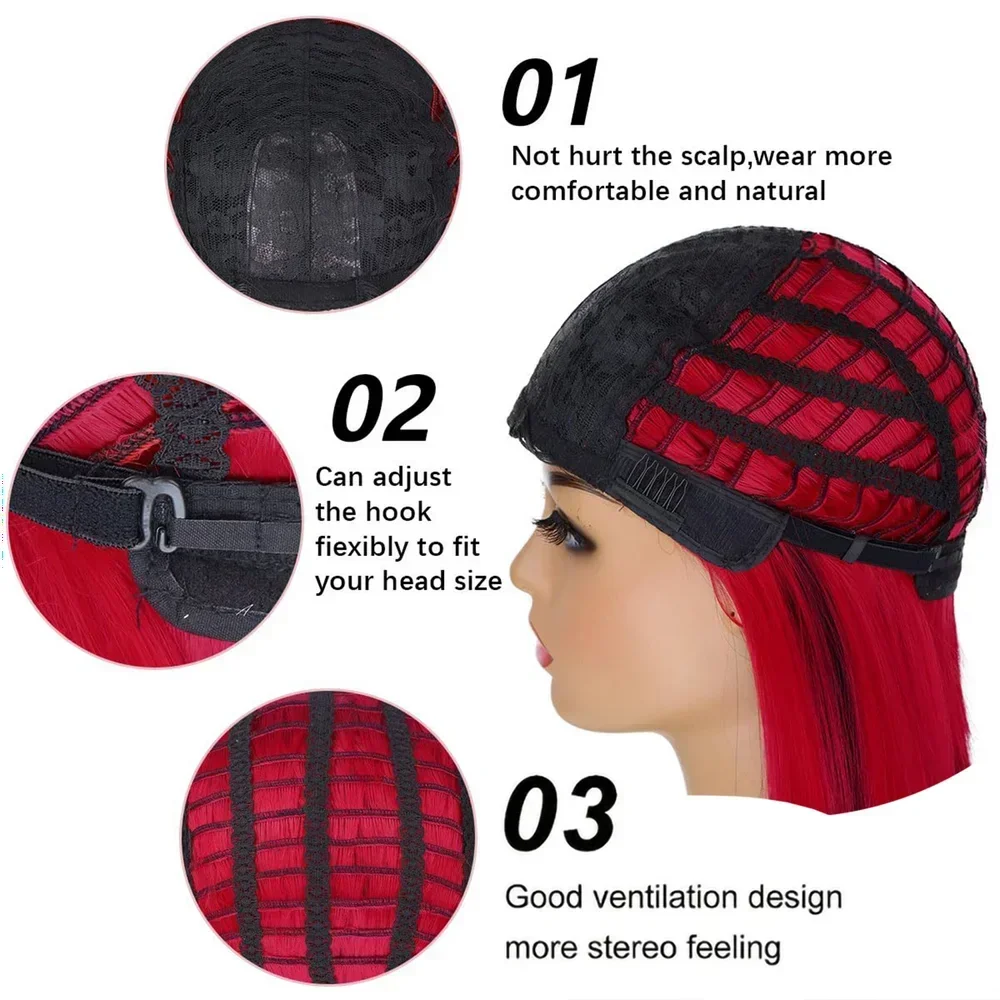 أسود مختلط الوردي قصير بوب الباروكات الاصطناعية مع الانفجارات الظلام مستقيم تأثيري اليومية شعر مستعار طبيعي للنساء استخدام مقاومة للحرارة