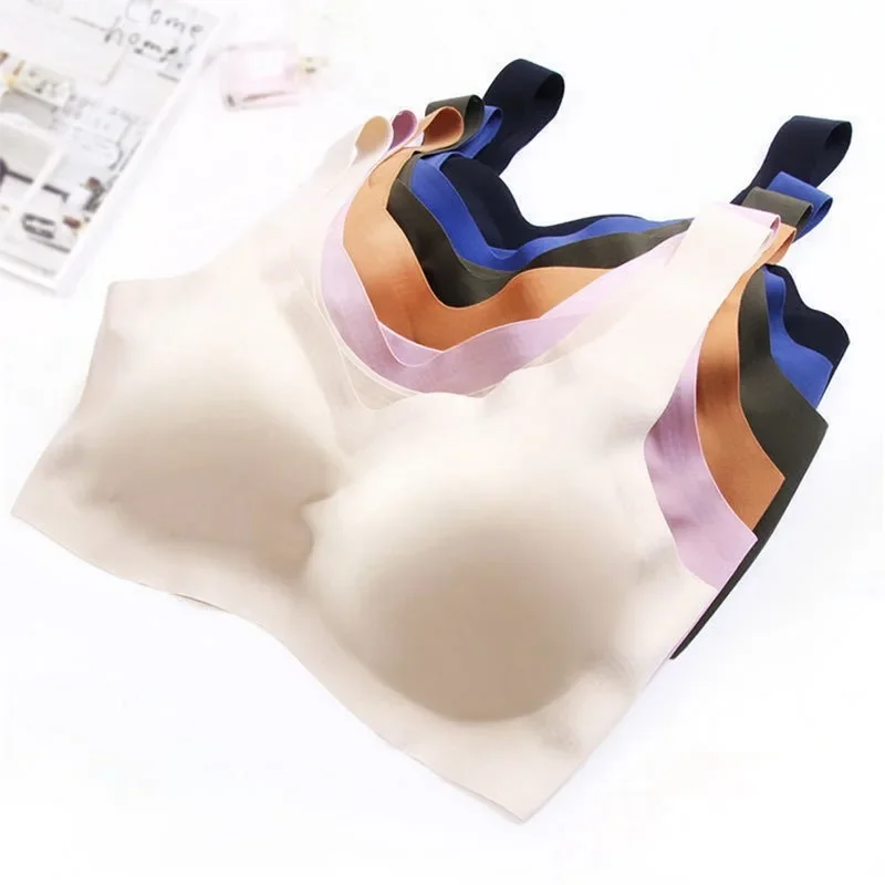 

Ice Silk Bra Seamless Vest Bras Women Soft Thin Push Up Underwear Comfortable Sleep Top with Chest Padded Sports Bralette