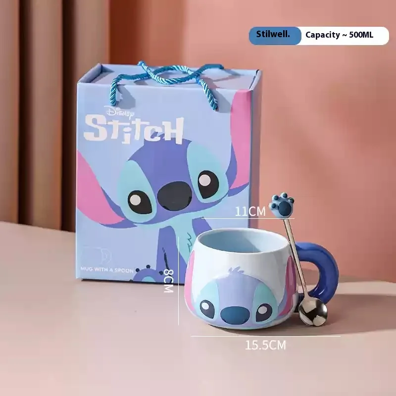 2024 Disney Stitch Ceramic Water Cup With Lid Water Cup For Couples Drinking Water Cup For Girls Angel Birthday Gift For Friends