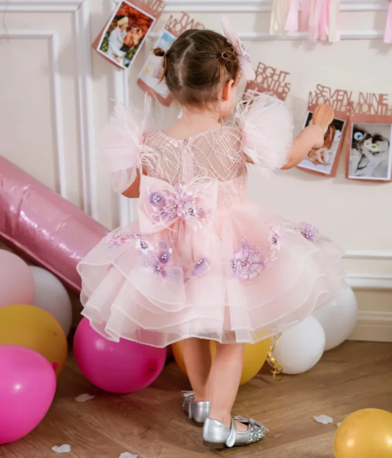 Baby meisjes jurk met hoofdboog bloemenmeisje jurk kinderen verjaardagsfeestje kerstjurken eerste communie jurk