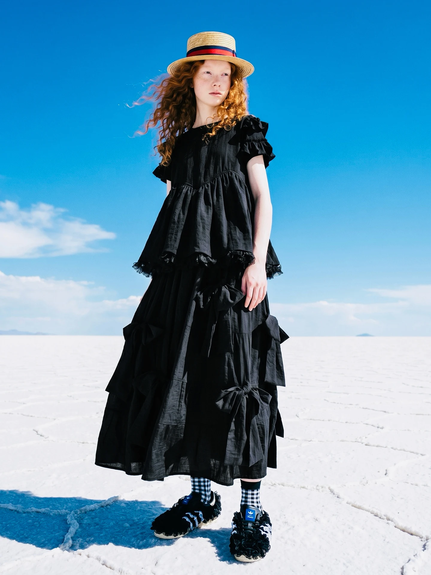 Black Imakokoni Original Summer Japanese Style Artistic Splicing Mesh Ruffle Doll Shirt Women's Loose Fit Breathable Short Sl...