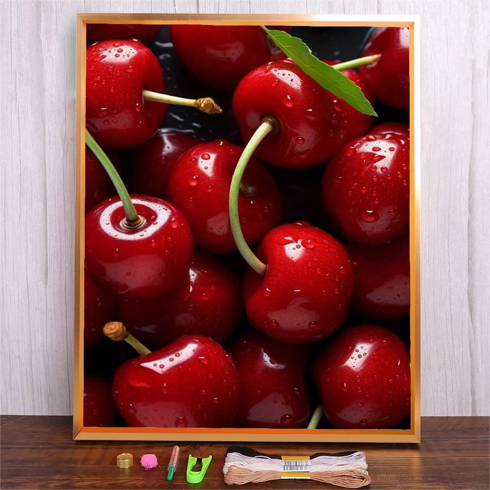 

Cherry Fruit Patterns 11CT 14CT DIY Cross Stitch Sets Wholesale Cross-Stitch Kits Full Printed Embroidery Needlework Home Decor