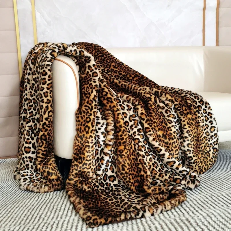 Imagem -02 - Cobertor de Inverno de Pele Sintética de Leopardo Cama de Pelúcia Xadrez Cobertores de Cama de Luxo Capa Fofa Sofá Sala de Estar e Quarto de Alta Qualidade