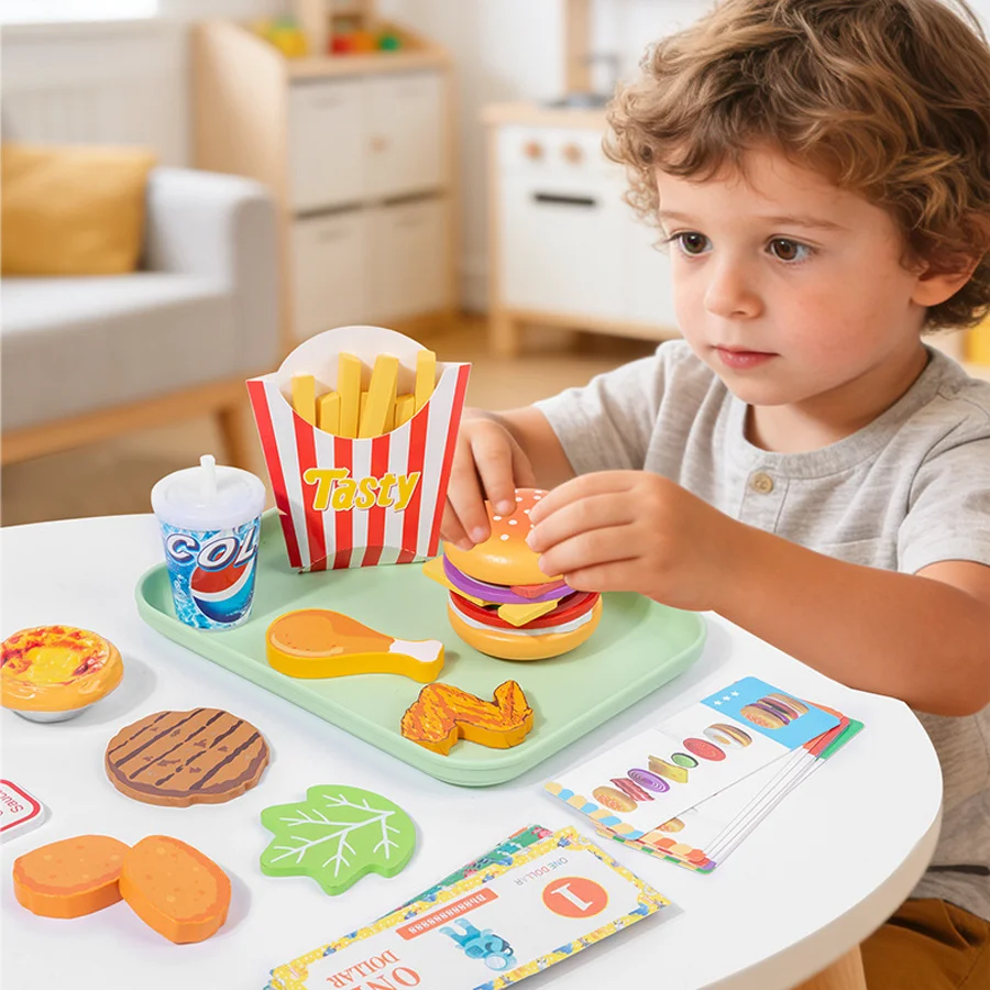 

Деревянный игровой набор «Гамбургер» для ролевых игр, имитация еды для вечеринок, развивающие игрушки для малышей, девочек, мальчиков, подарки для детей