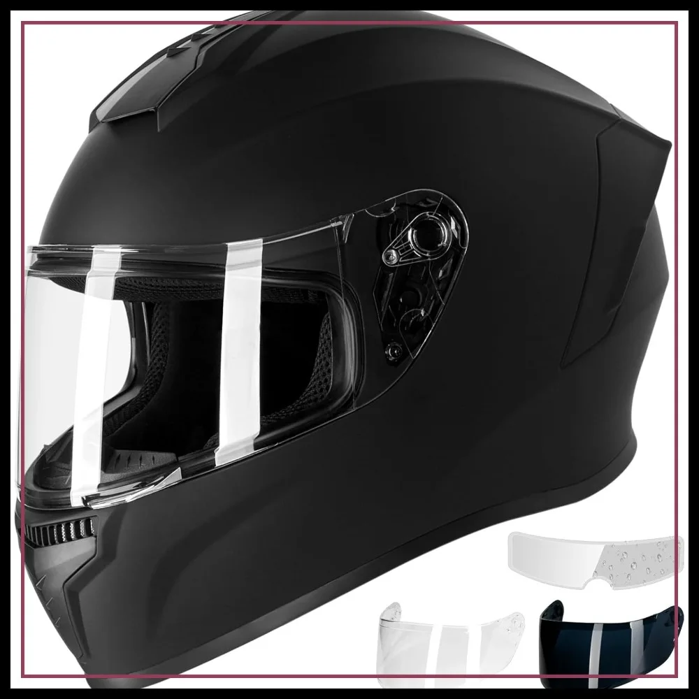 

Full Face Motorcycle Helmet DOT Approved Anti-Fog Dual Visor ABS Shell Black Large