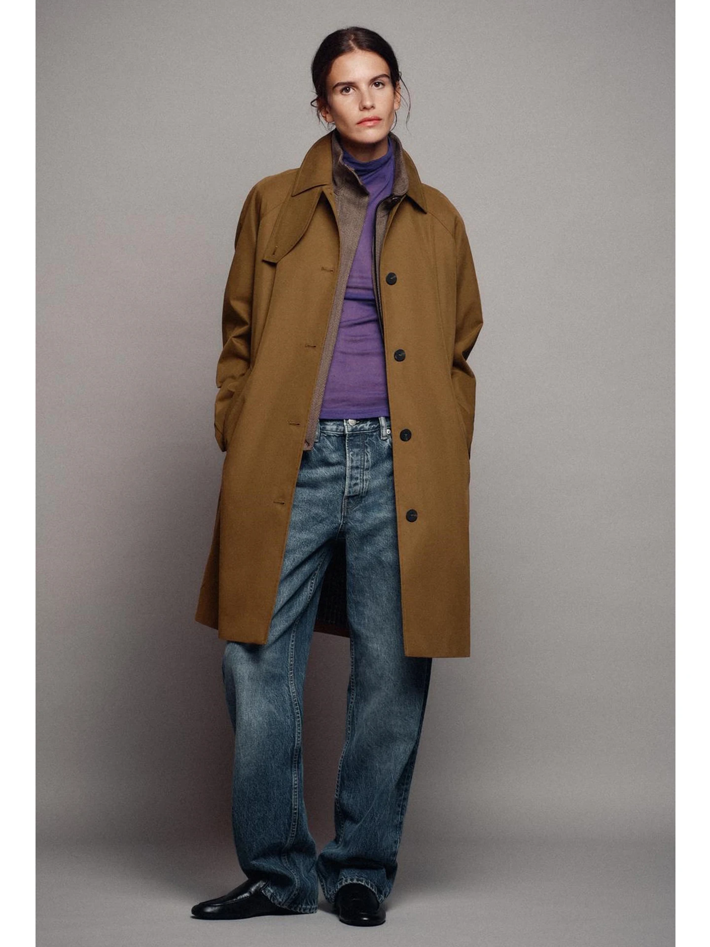 New Autumn Women's Casual Long Sleeve Turn-down Collar Single Row Multi-Buckle Mid-Length Coat Jacket Polyester Fiber