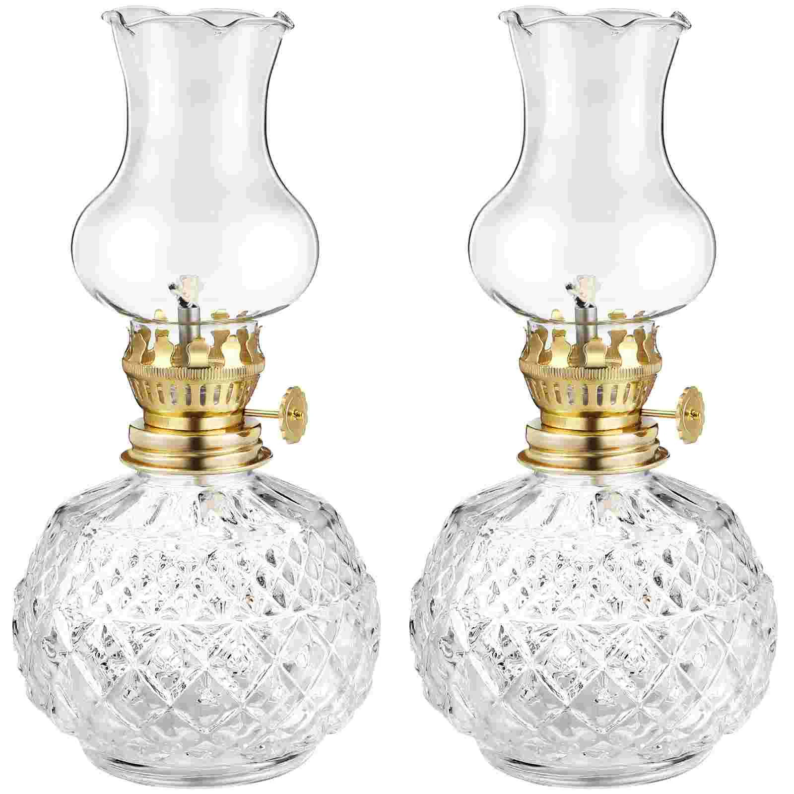 2 Pcs Oil Lamps for Indoors Uk Lantern Vintage Glass Kerosene Fuel Transparent Burning