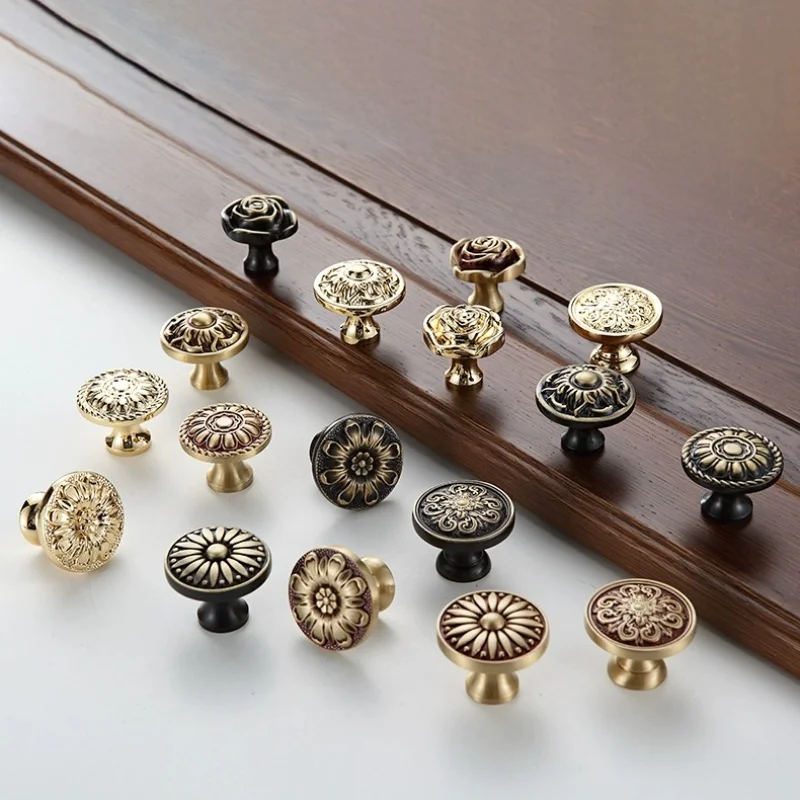 Vintage Bronze Brass Drawer Pulls Classic European Style Cabinet Handles for Retro Bedroom Furniture & Antique Cupboard Doors