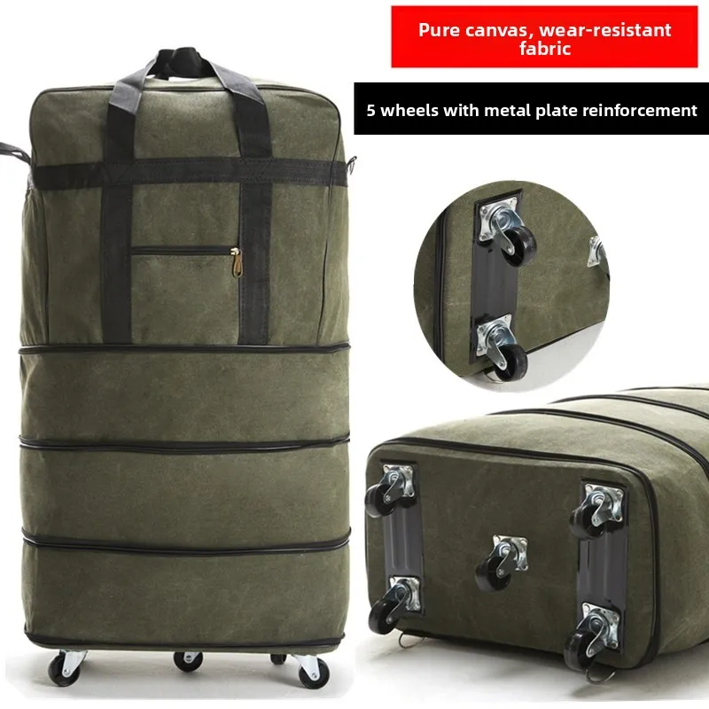 

58 Air Travel Bag Canvas Large Capaci Moving Suitcase with Wheels Ba Pull Lage Bag Two-Way Men's Pure Color Faion