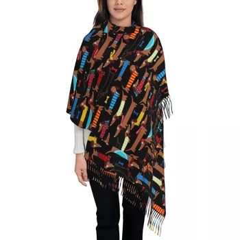 여성용 태슬 스카프, 레트로 개 닥스훈트, 대형 겨울 따뜻한 목도리 및 랩 동물 만화 선물, 파시미나 스카프 